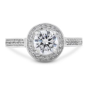 Accented Milgrain Halo Engagement Ring (14kt White)
