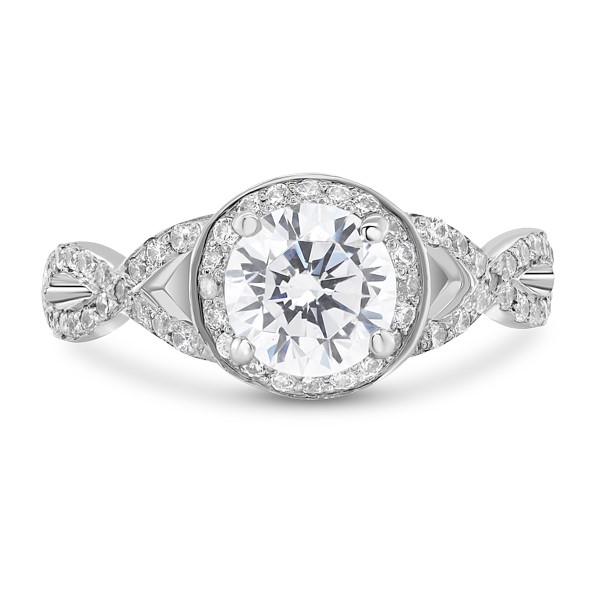 A stunning twisted-shank halo engagement ring