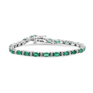 Oval Emerald and Round Diamond Tennis Bracelet