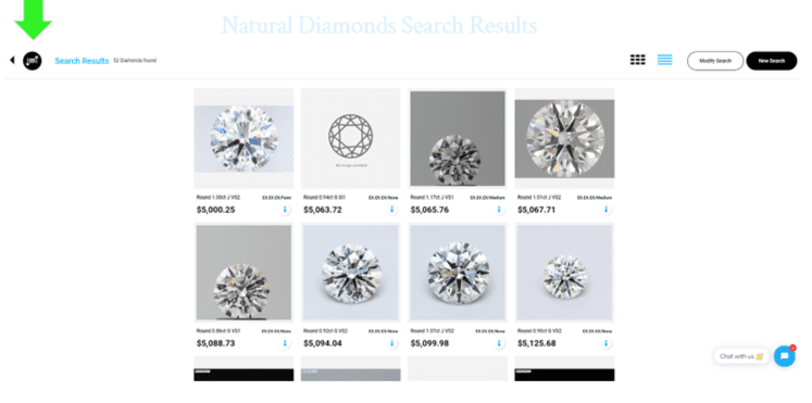 Filter options for center diamond search