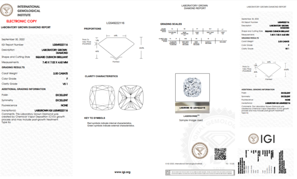 2.00 carat IGI Graded Lab-Grown Cushion Diamond - Image 2