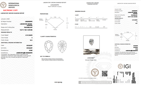 2.74 carat IGI Graded Lab-Grown Pear Diamond - Image 2