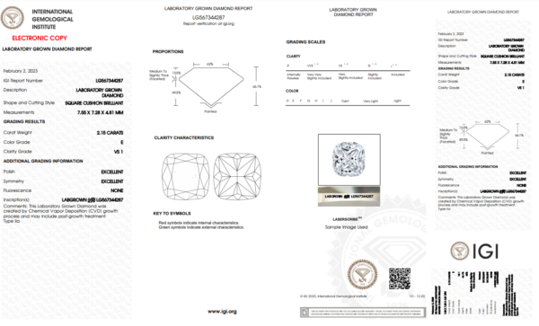 2.15 carat IGI Graded Lab-Grown Cushion Diamond - Image 2