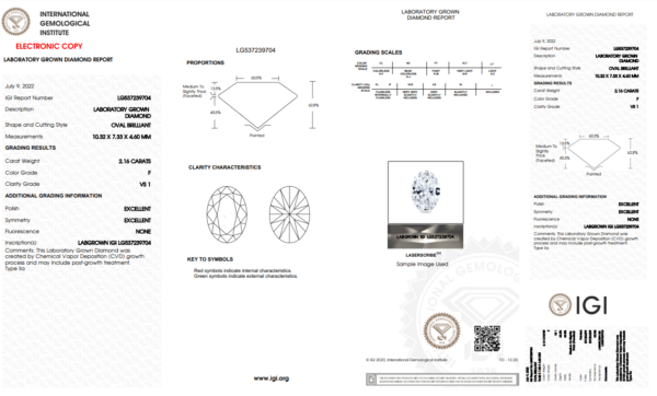 2.16 carat IGI Graded Lab-Grown Oval Diamond - Image 2