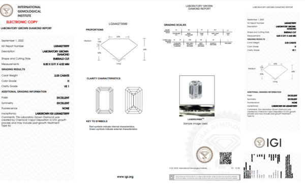 2.03 carat IGI Graded Lab-Grown Emerald-Cut Diamond - Image 2