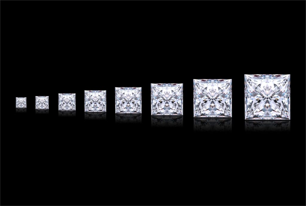 Princess-Cut Diamonds in sizes going from big to small