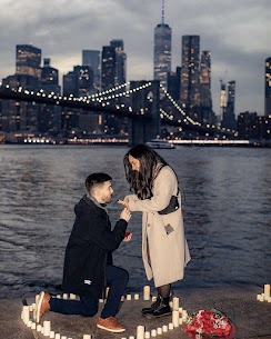 Happily engaged couple after proposal