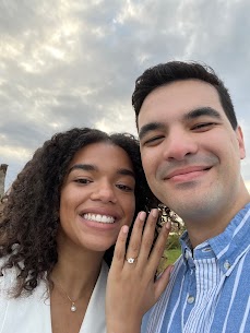 Happily engaged couple after proposal