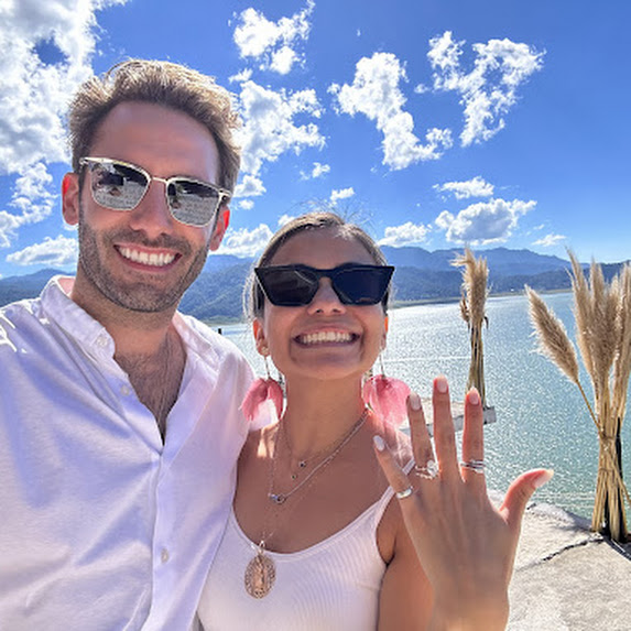 Happily engaged couple after proposal