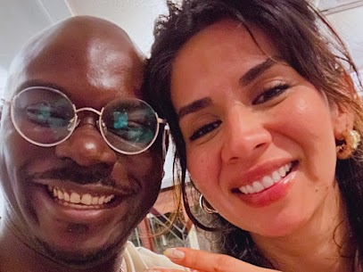 Happily engaged couple after proposal